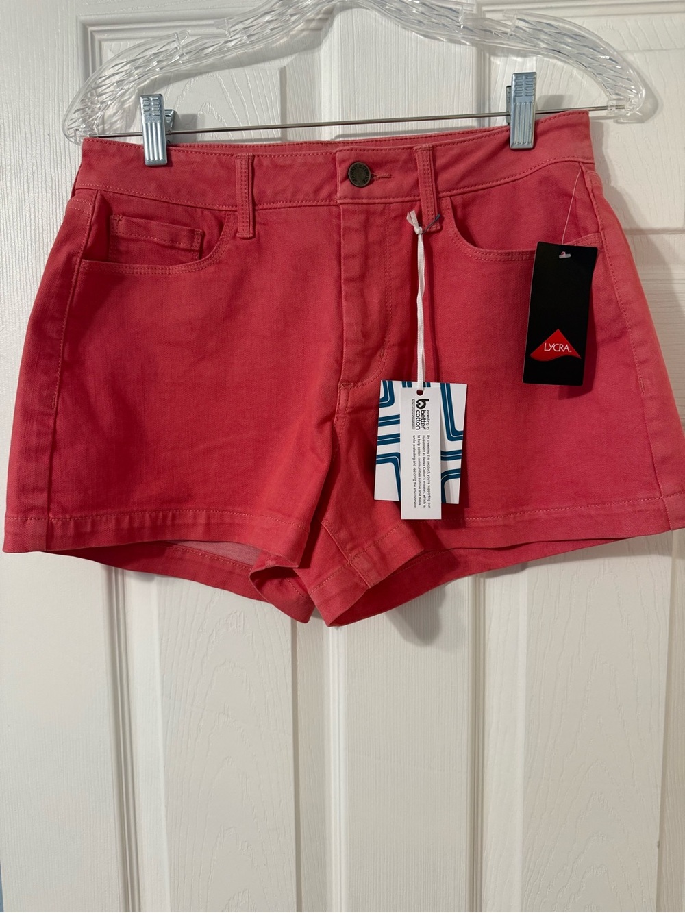 Market & Spruce Coral Pink Mid-Rise Stretch Denim Shorts